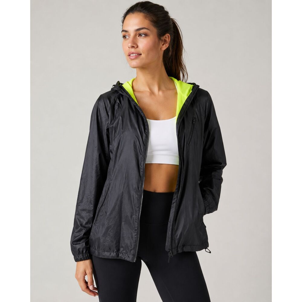 Zella BPM Women's XL Hooded Windbreaker Jacket Black Neon Lightweight Zip